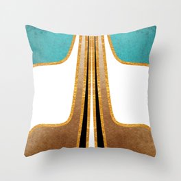 Mid Century Modern Liquid Watercolor Abstract // Gold, Ocean Blue (Teal), Brown, Black, White // V2 Throw Pillow