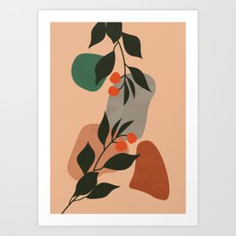 Red Cherry Leaf - Botanical, Boho Art Print