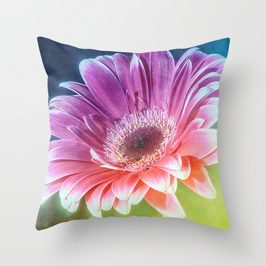 The Gerbera Rainbow Throw Pillow