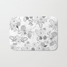 Modern elegant black white rustic floral illustration Bath Mat | Black And White, Abstractfloral, Countryfloral, Simple, Country, Curated, Abstractflowers, Elegant, Rusticfloral, Stylish 