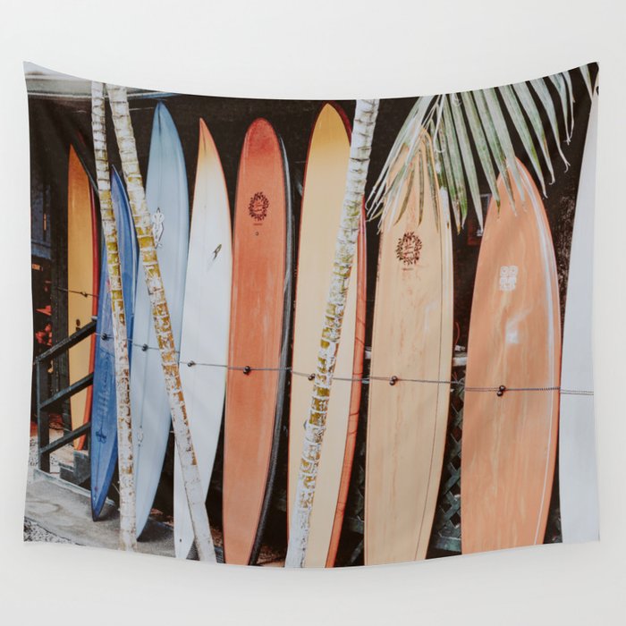Tropical Surfboard Wooden Board Wall Blanket Summer Surf Tapestry Wall Hanging 