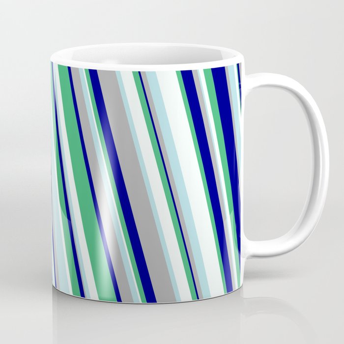 Eye-catching Powder Blue, Dark Gray, Blue, Sea Green & Mint Cream Colored Striped Pattern Coffee Mug