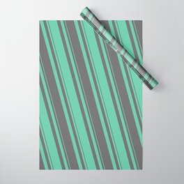 [ Thumbnail: Dim Gray & Aquamarine Colored Lined/Striped Pattern Wrapping Paper ]