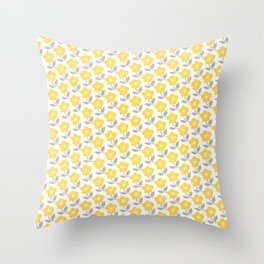 Yellow White Grey All Over Small Flower Floral Pattern Throw Pillow