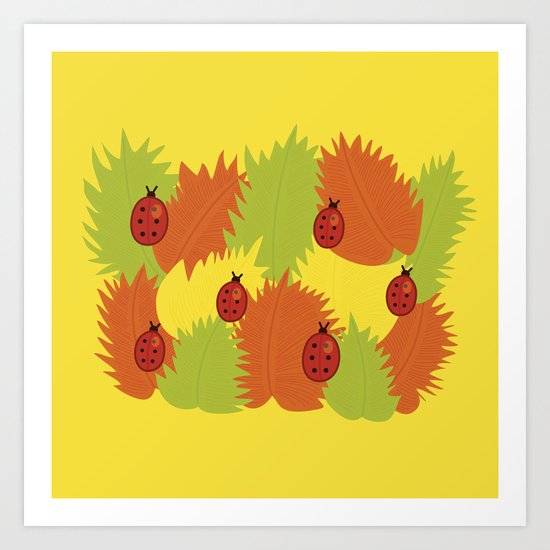 Autumn Leaves And Ladybugs Art Print