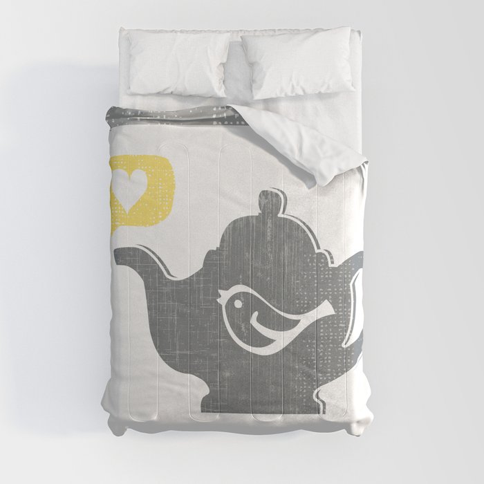 Hello Teapot - Gray Comforter