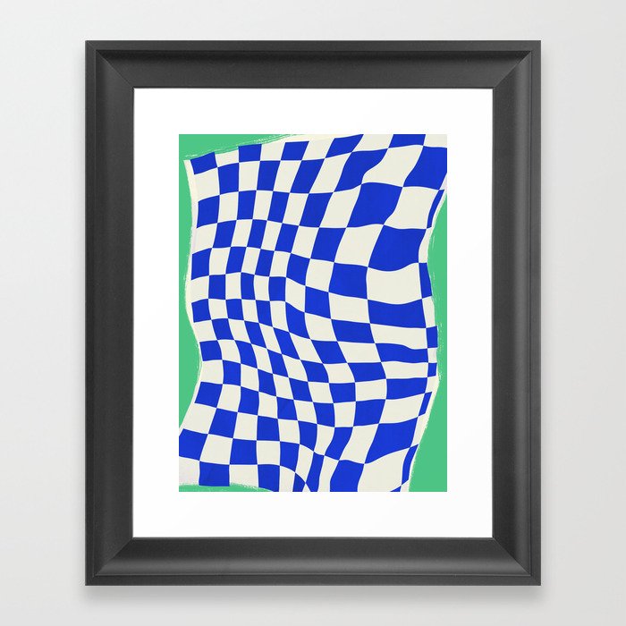 Blue checker fabric abstract Framed Art Print