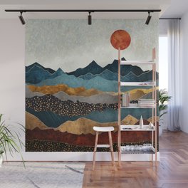 Amber Dusk Wall Mural | Black, Curated, Grey, Digital, Nature, Mountains, Bronze, Watercolor, Abstract, White 