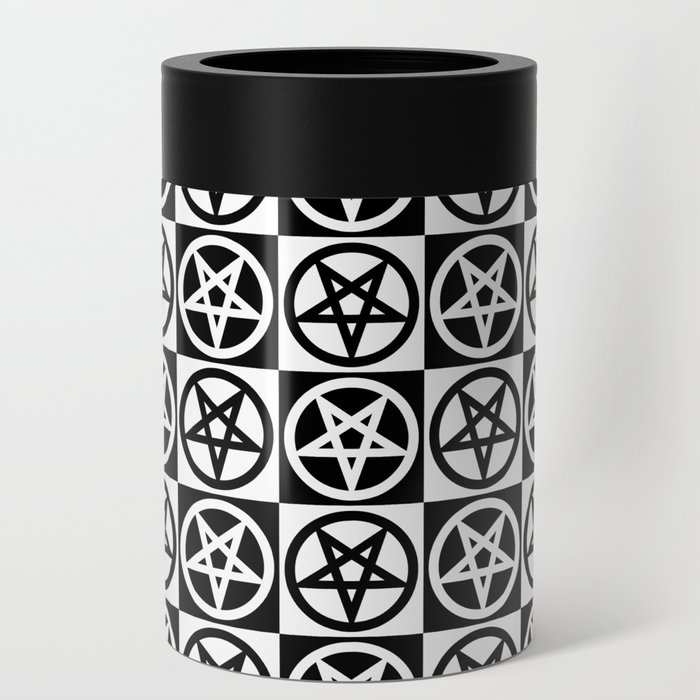 Pentagrams Pattern--Black & White Can Cooler
