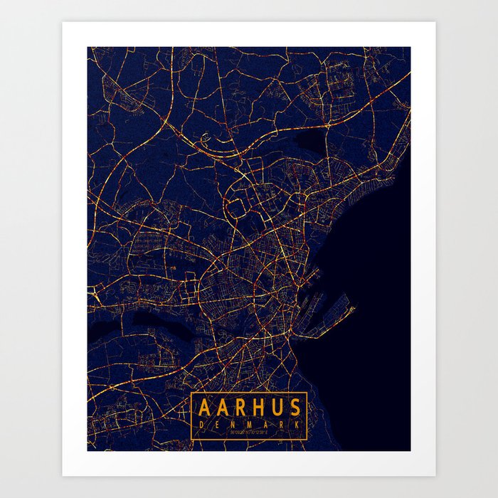 Aarhus, Denmark Map - City At Night Art Print