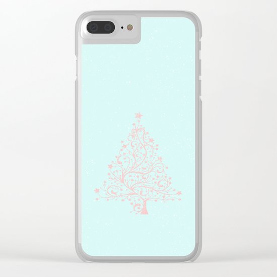 Merry christmas- Pink abstract christmastree on turquoise backround Clear iPhone Case