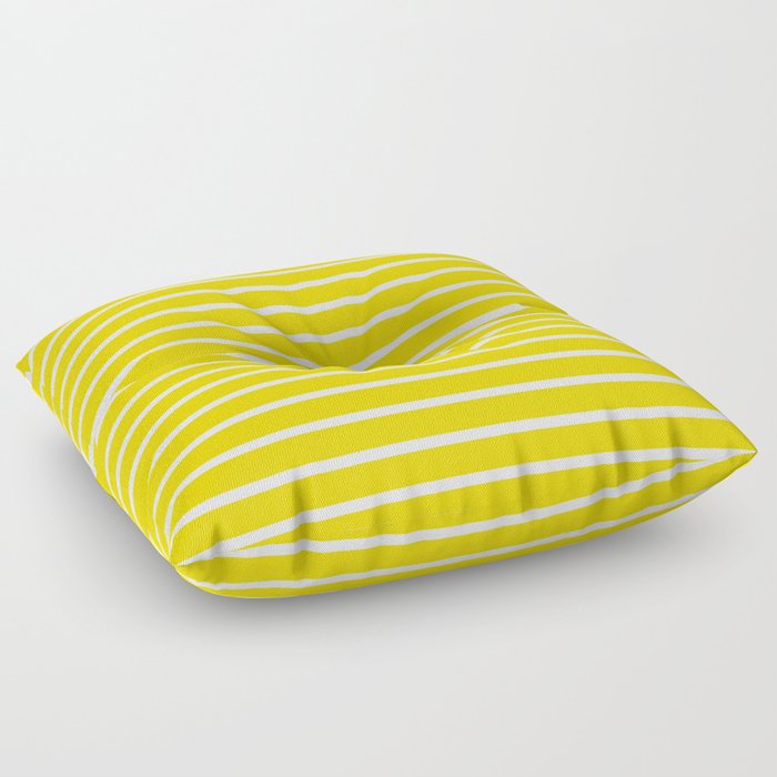 Yellow and White Horizontal Stripes Pattern Floor Pillow