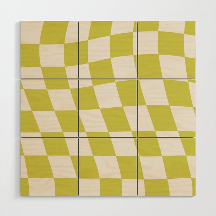 Warped Check Pattern Lime Wood Wall Art