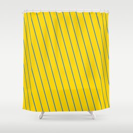 [ Thumbnail: Yellow & Blue Colored Lines Pattern Shower Curtain ]