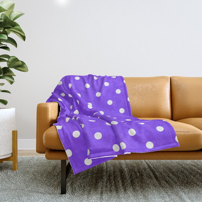 Neon Purple & White Polka Dots Throw Blanket