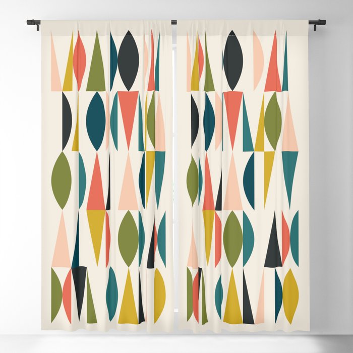 Mid Century Modern Abstract Colorful Shapes Funky Cool Minimalist Pattern Blackout Curtain