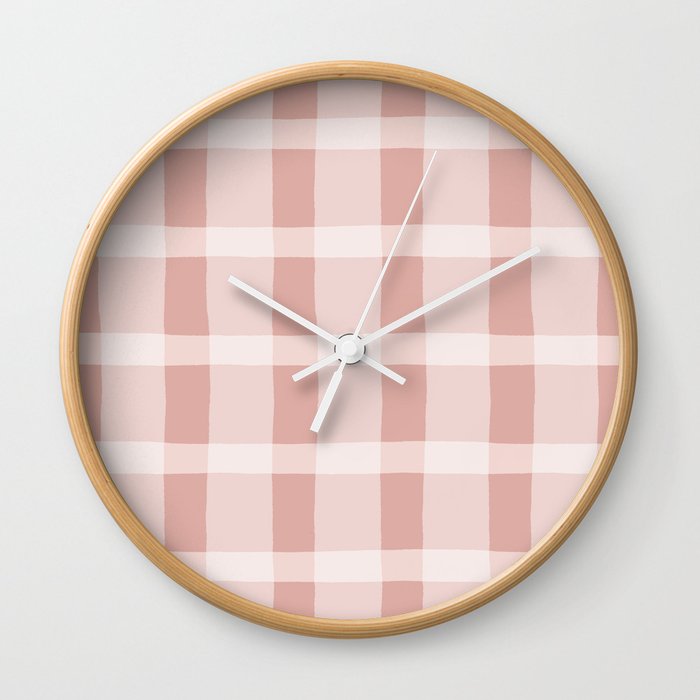Pink and White Jagged Edge Plaid Wall Clock
