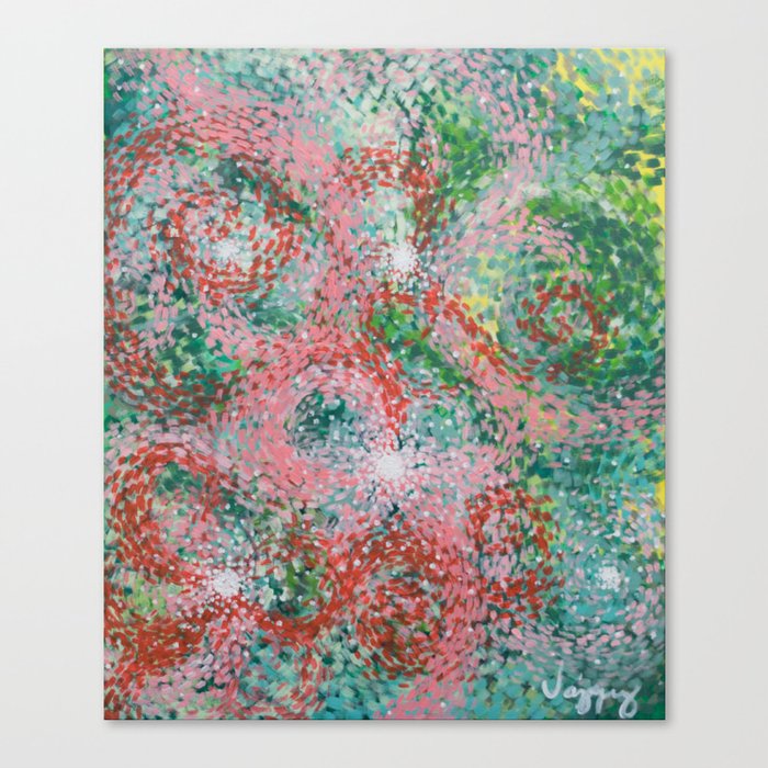Acrylic Abstract Rainbow Pointillism Pink Canvas Print By