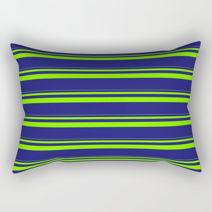 Green & Midnight Blue Colored Stripes Pattern Rectangular Pillow