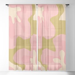 Groovy Flowers Retro Abstract in Pink and Gold Sheer Curtain