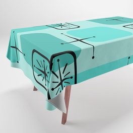 Mid Century Modern Sputnik Cards Turquoise Tablecloth