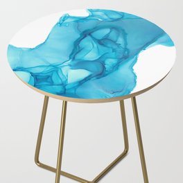 Turquoise Blue Abstract 33122-2 Modern Alcohol Ink Painting by Herzart Side Table