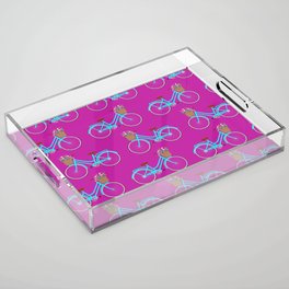 Bicycle with flower basket on purple Acrylic Tray