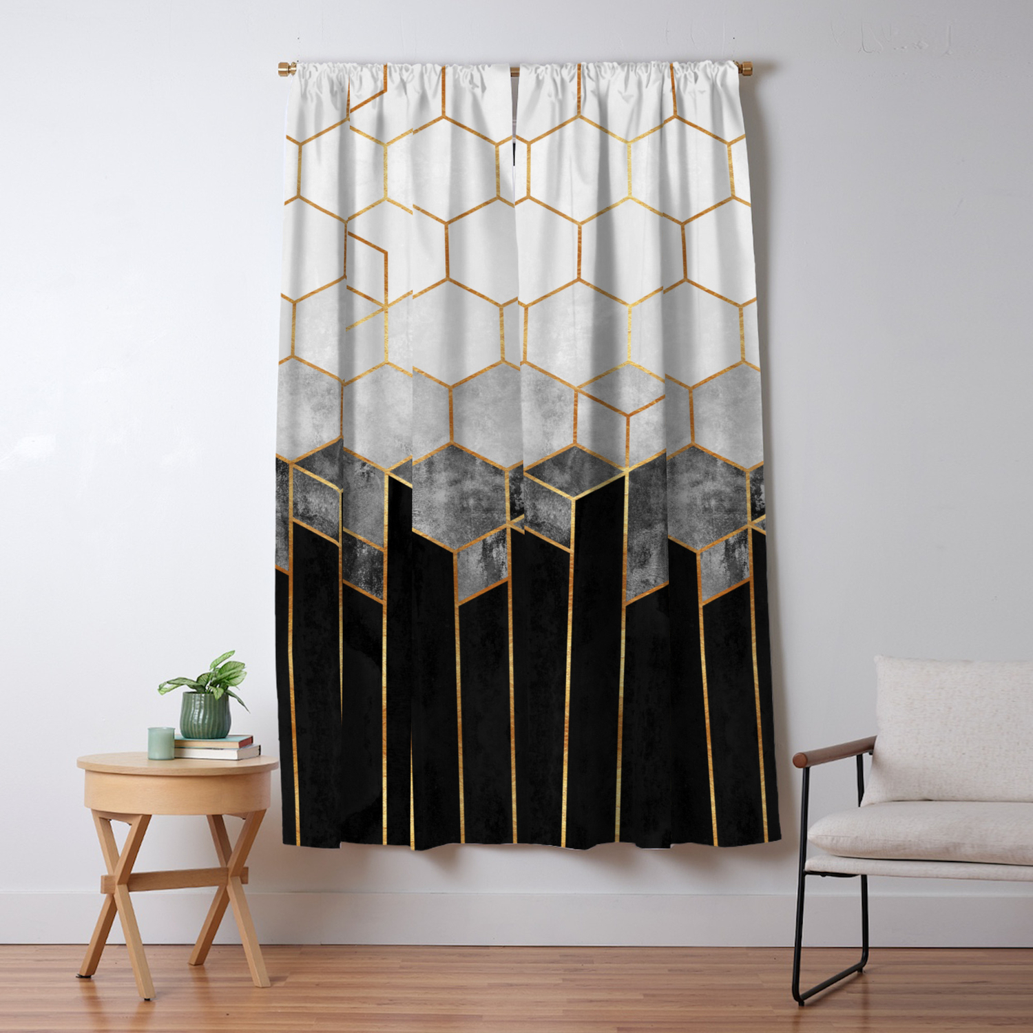 Charcoal Hexagons Blackout Curtain By Elisabethfredriksson Society6