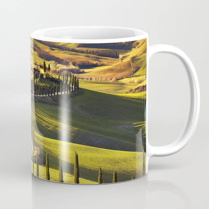 Tuscany, Crete Senesi rolling hills landscape at sunset Coffee Mug
