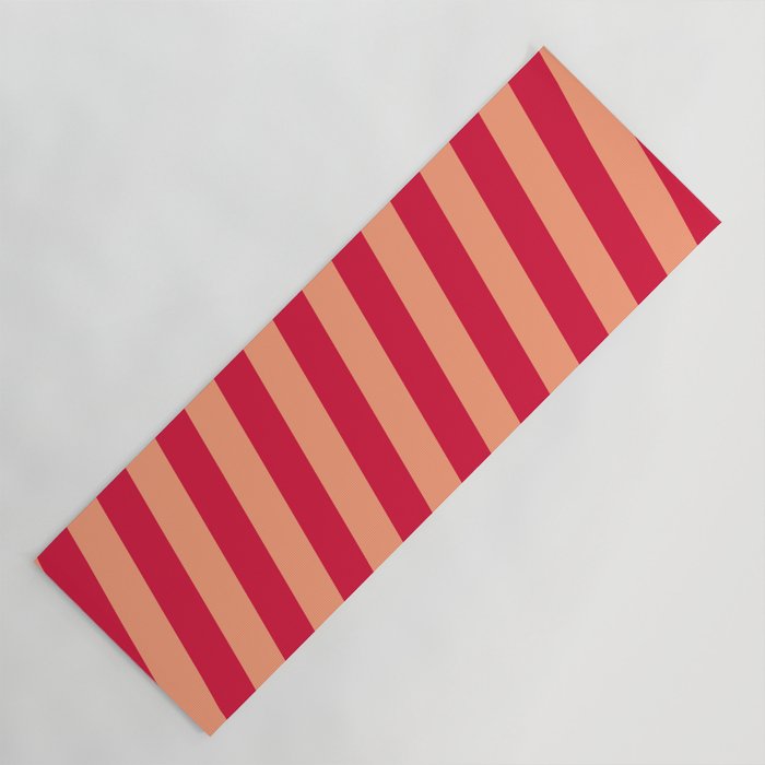 Crimson and Light Salmon Colored Lines Pattern Yoga Mat