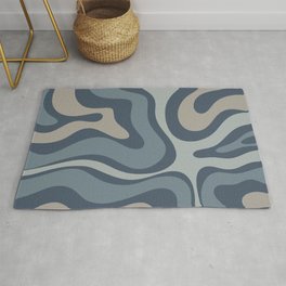 Modern Retro Liquid Swirl Abstract Pattern Vertical in Neutral Blue Gray Tones Area & Throw Rug