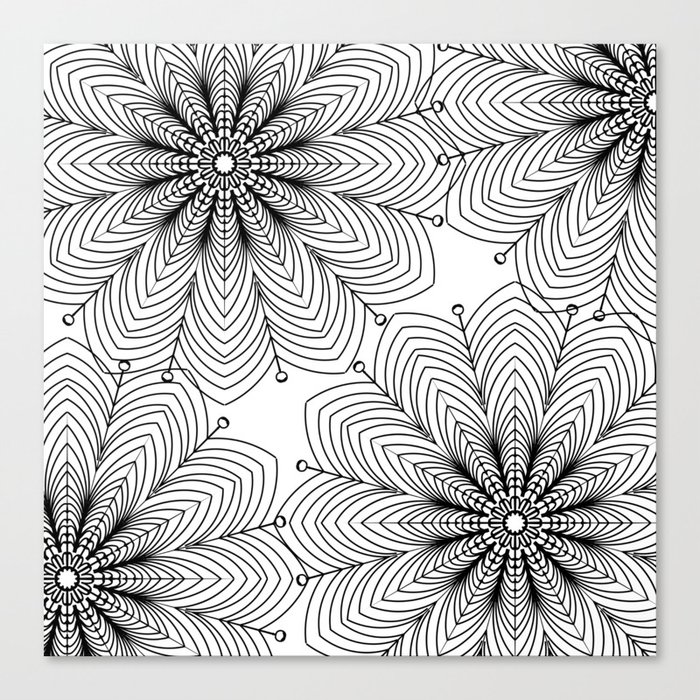 Hand drawn geometrical black white mandala Canvas Print