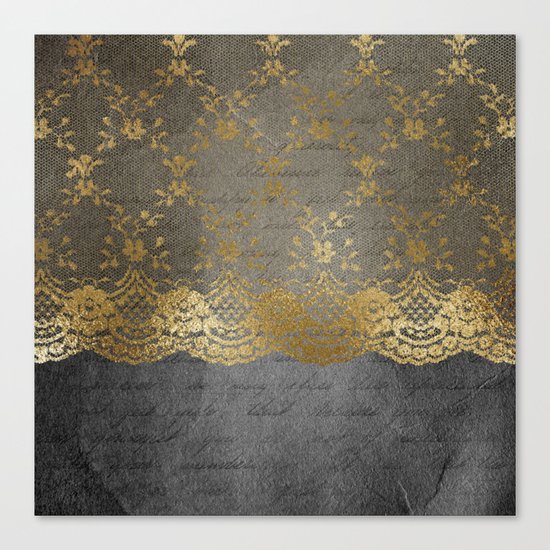 Pure elegance I- gold glitter luxury lace on black grunge background on #Society6 Canvas Print