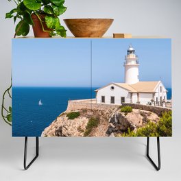 Spain Photography - Lighthouse By The Beautiful Blue Ocean Credenza