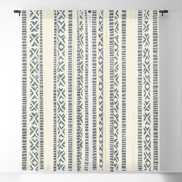 oceania vertical stripes - navy blue on cream Blackout Curtain