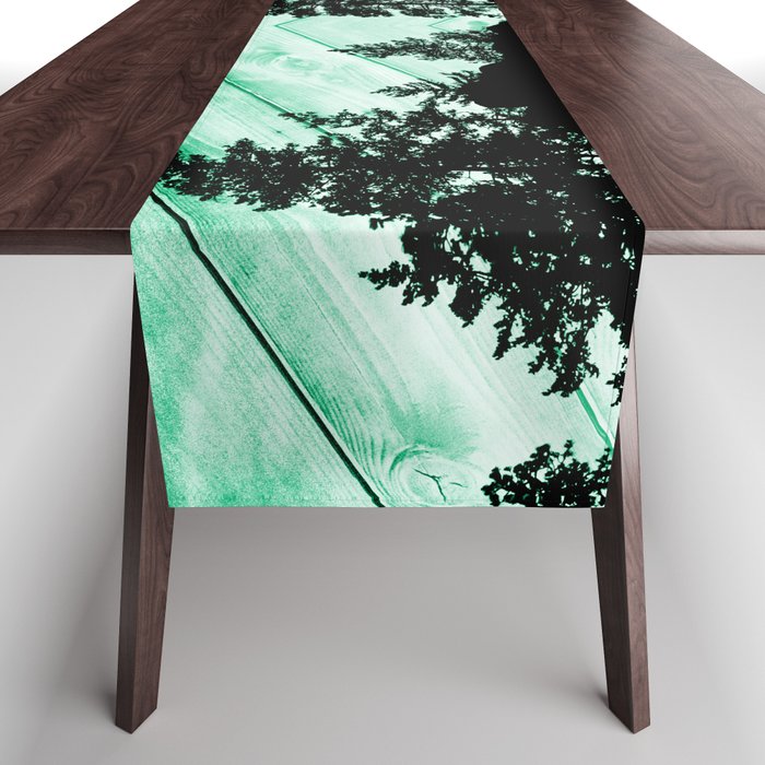 green patina lakeside wood inlay art abstract nature photography Table Runner