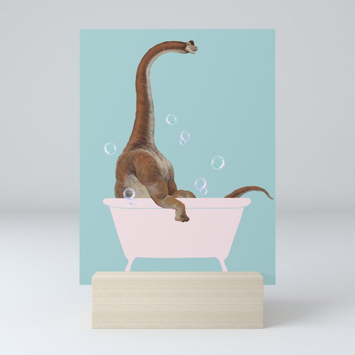 Brachiosaurus in Bathtub Mini Art Print