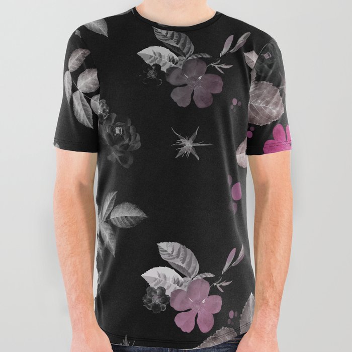 Pink Flowers & White Roses All Over Graphic Tee