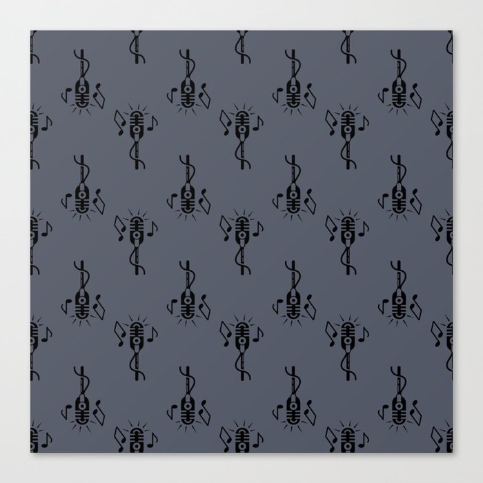 Black Retro Microphone Pattern on Dark Gray Canvas Print