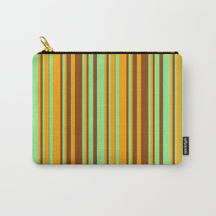 Brown, Light Green, and Orange Colored Striped Pattern Carry-All Pouch
