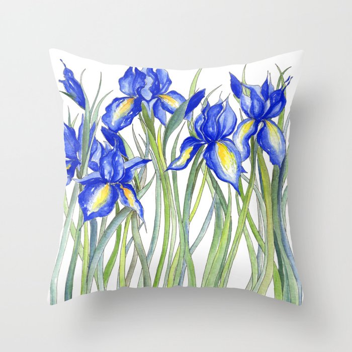 Blue Iris, Illustration Throw Pillow