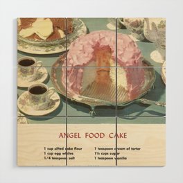 Vintage Baking Recipe, Pink Angel Food Cake 1950s  Wood Wall Art