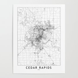Cedar Rapids White Map Poster