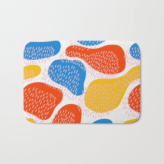 Abstract Orange, Blue and Yellow Memphis Inspired Pattern Bath Mat