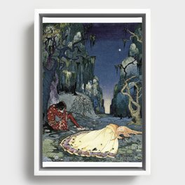 Copy of Old French Fairytales Adorable Girl, Cat and Fawn Deer Virginia Frances Sterrett Reproduction Framed Canvas