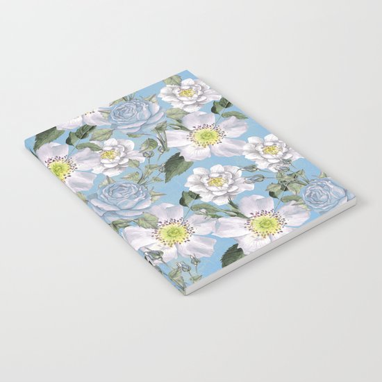 Vintage Rose Pattern Blue Notebook