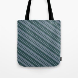 [ Thumbnail: Slate Gray and Dark Slate Gray Colored Stripes Pattern Tote Bag ]