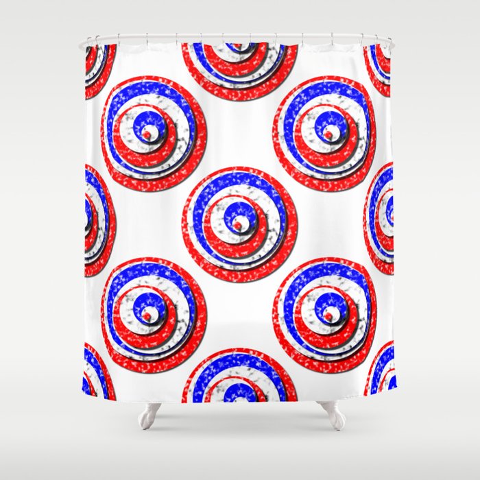 Polka Dot Red White Blue Marble Stacked Tiles Shower Curtain By