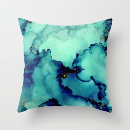 Navy Seas- Blue Green Abstract Painting Throw Pillow