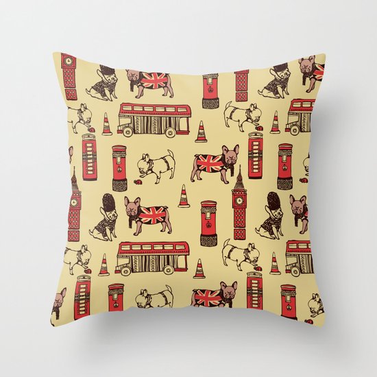 London Frenchies Throw Pillow